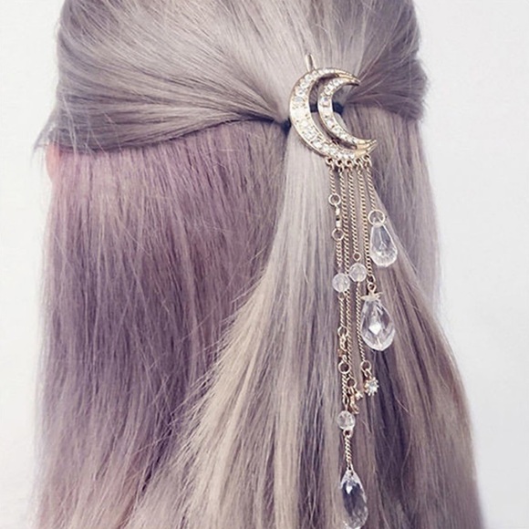 Crystal Moon Hair Clip with Star & Crystal Tassels - Picture 9 of 16